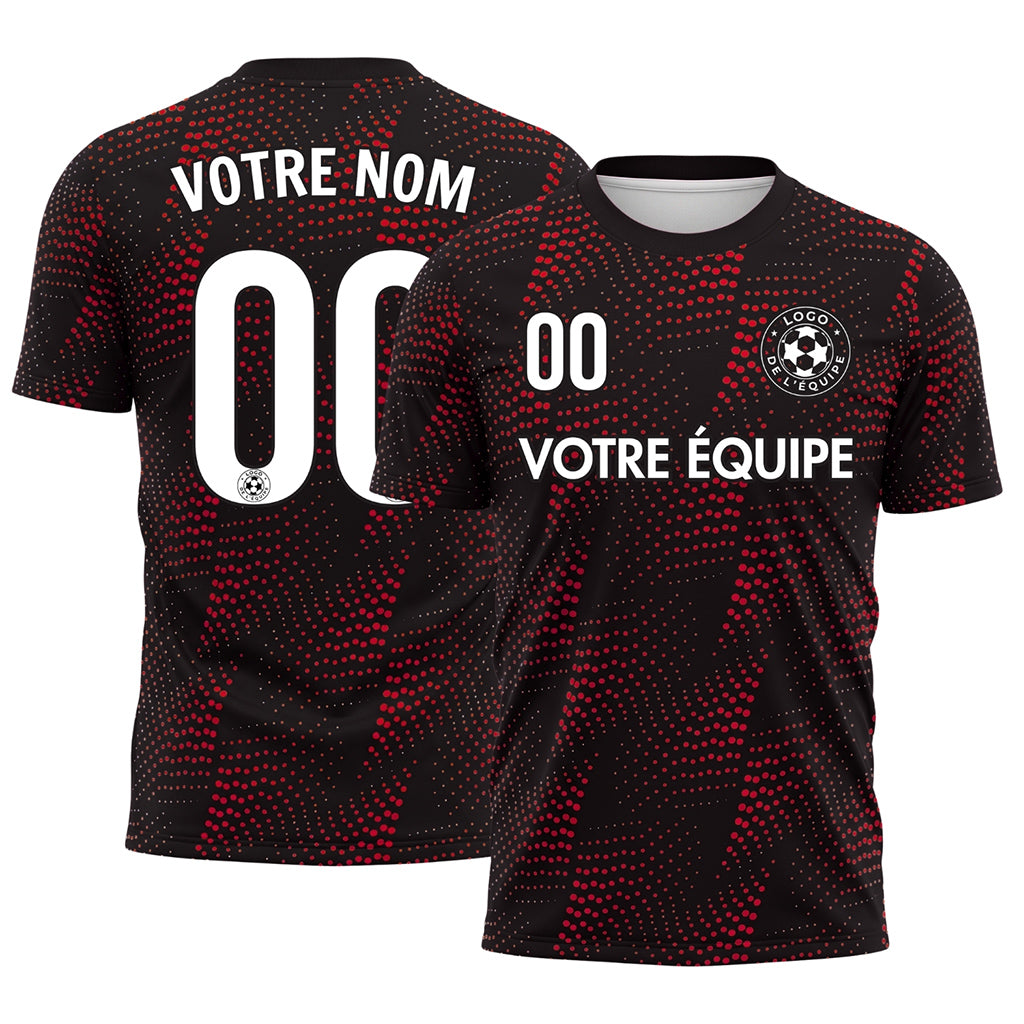 Noir Rouge Points Motif Maillot de Football Personnalisé