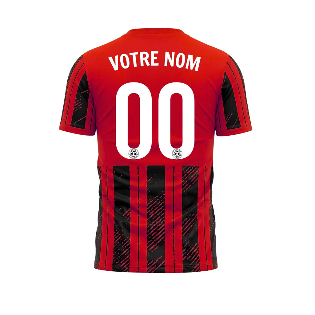 Noir Rouge Discontinues Diagonales Rayures Longitudinales Motif Maillot de Football Personnalisé