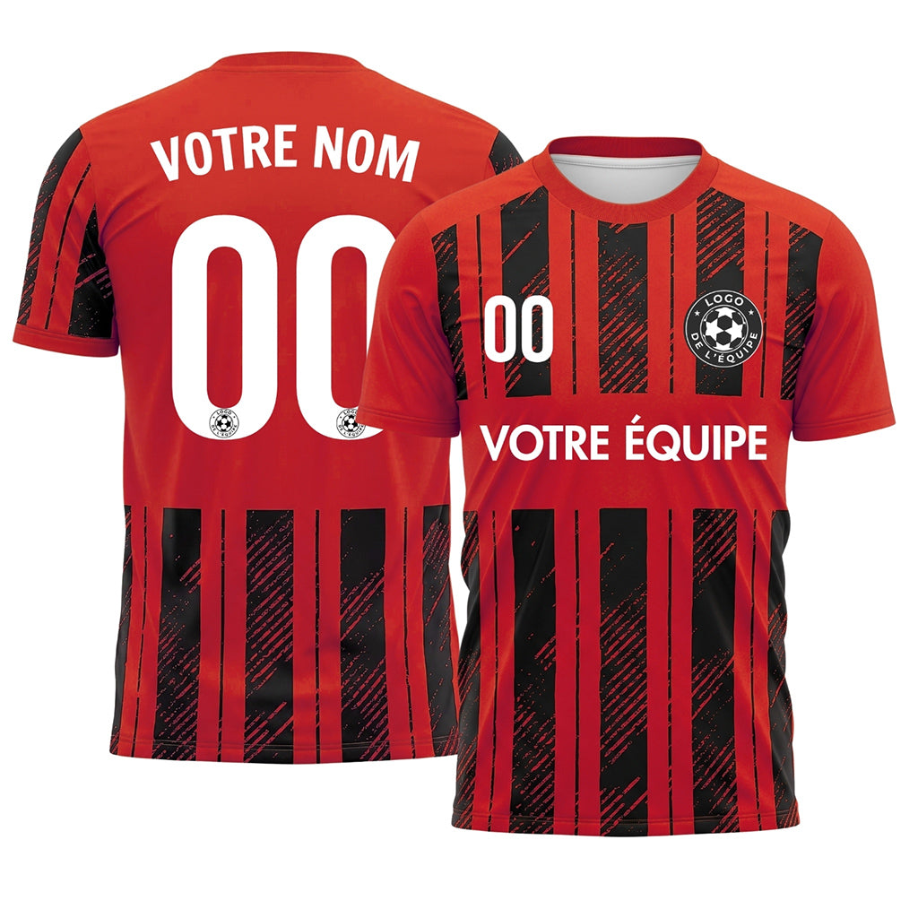 Noir Rouge Discontinues Diagonales Rayures Longitudinales Motif (2) Maillot de Football Personnalisé