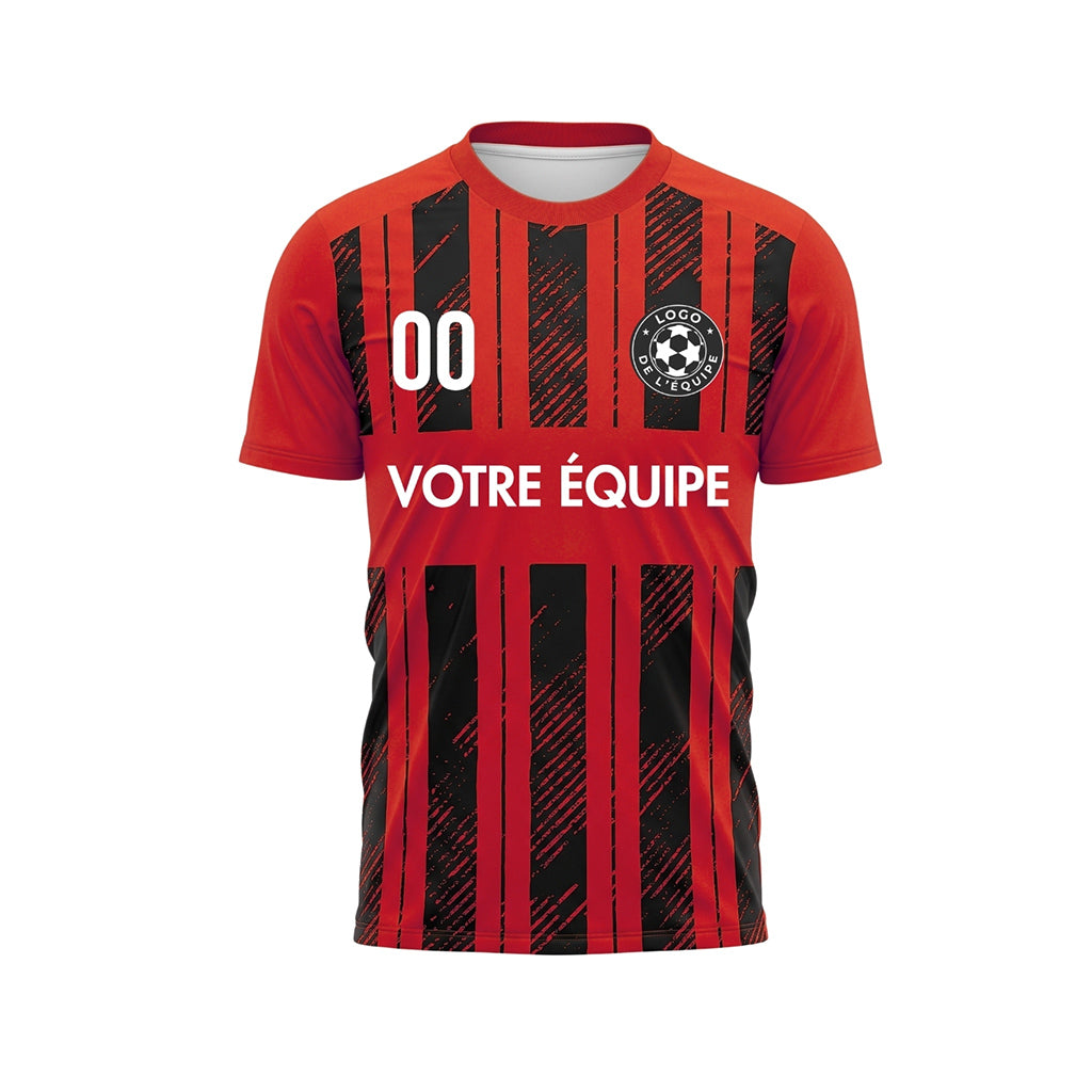 Noir Rouge Discontinues Diagonales Rayures Longitudinales Motif (2) Maillot de Football Personnalisé