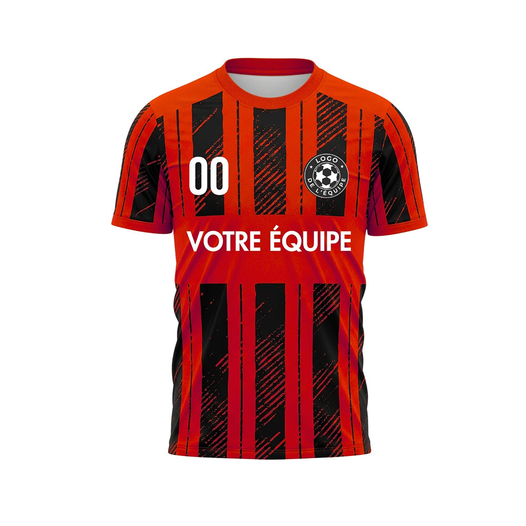 Noir Rouge Discontinues Diagonales Rayures Longitudinales Motif Maillot de Football Personnalisé