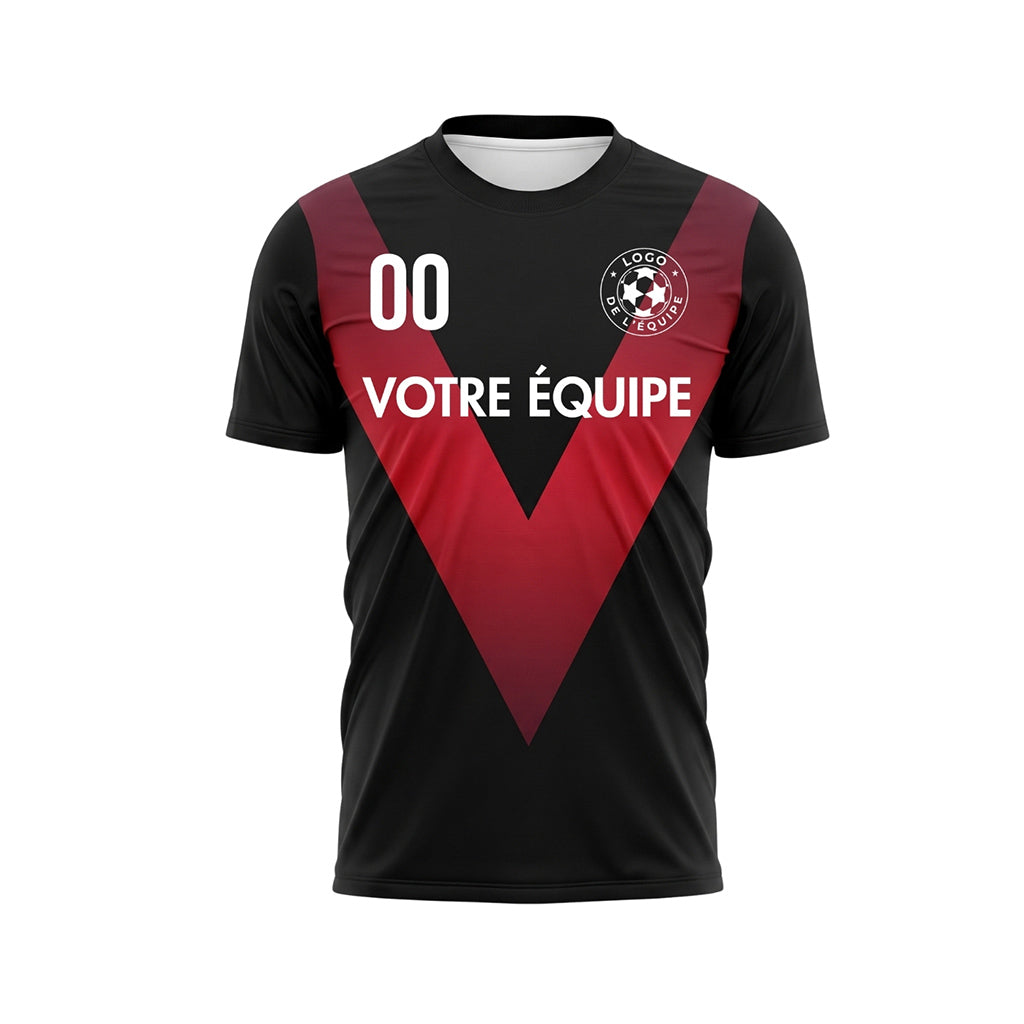 Noir Rouge V Motif Maillot de Football Personnalisé