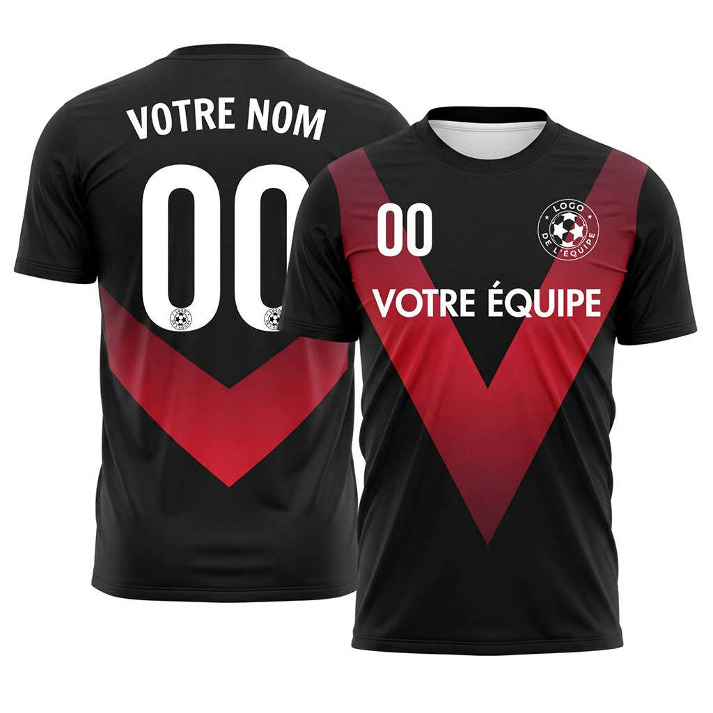 Noir Rouge V Motif Maillot de Football Personnalisé