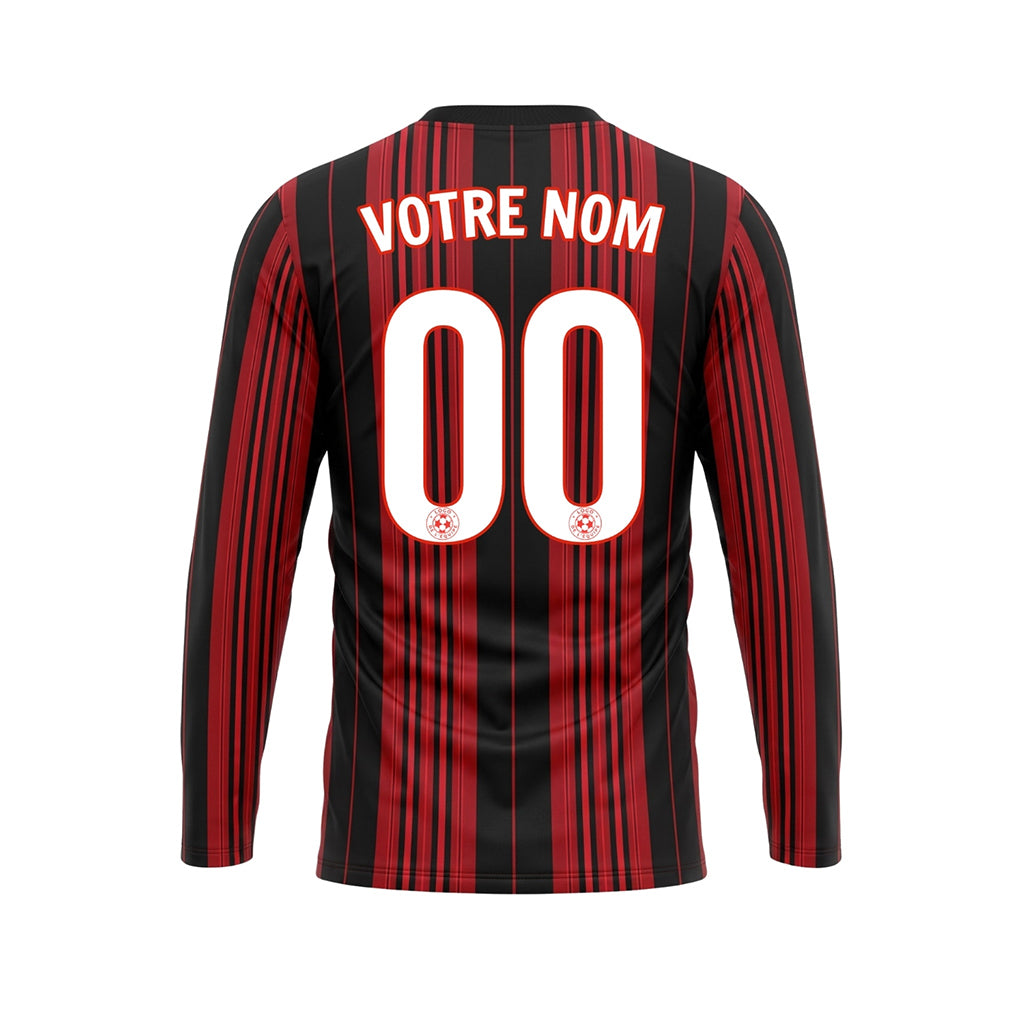 Noir Rouge Rayures Verticales Maillot de Football Personnalisé à Manches Longues