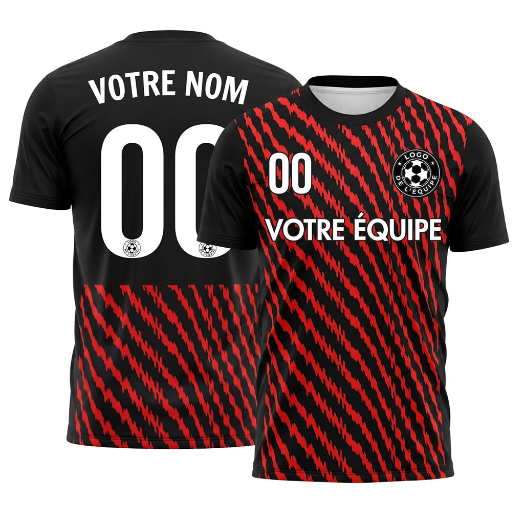 Noir Rouge Zigzag Rayures Maillot de Football Personnalisé