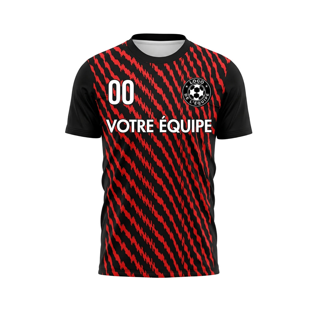Noir Rouge Zigzag Rayures Maillot de Football Personnalisé