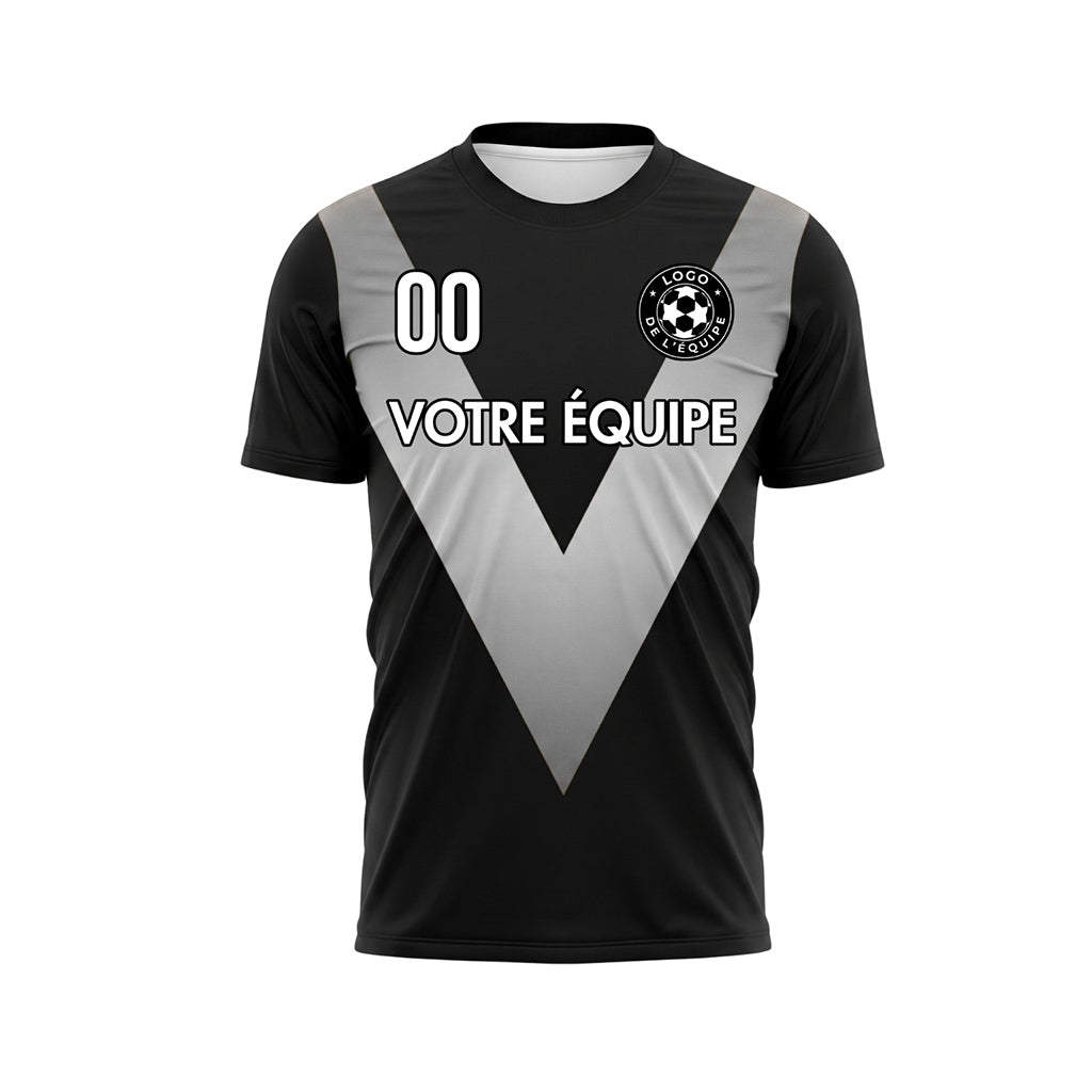 Noir Argenté Gris V Motif Maillot de Football Personnalisé