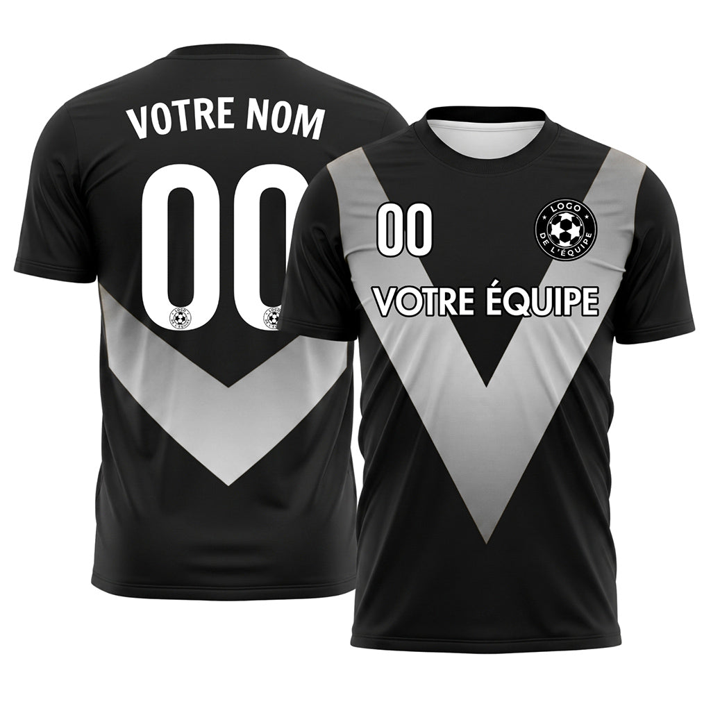 Noir Argenté Gris V Motif Maillot de Football Personnalisé