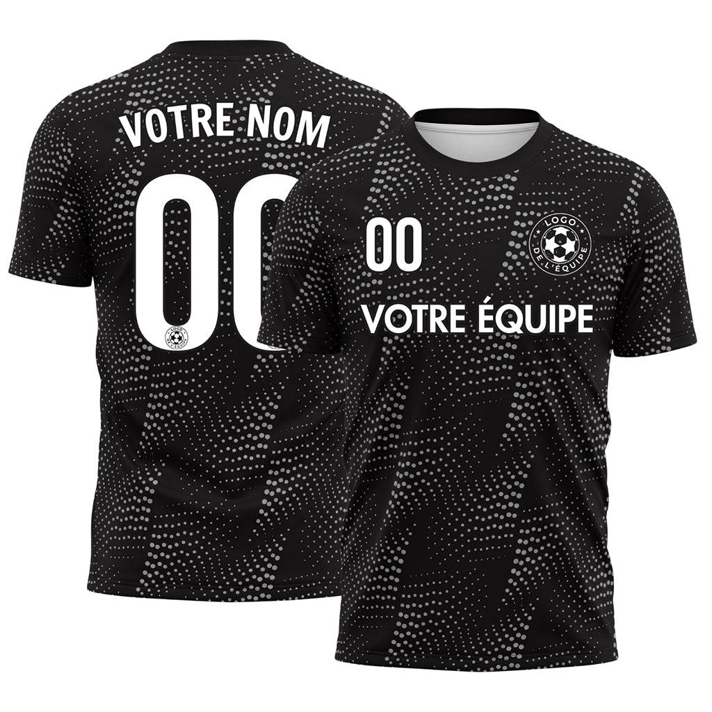 Noir Argenté Points Motif Maillot de Football Personnalisé