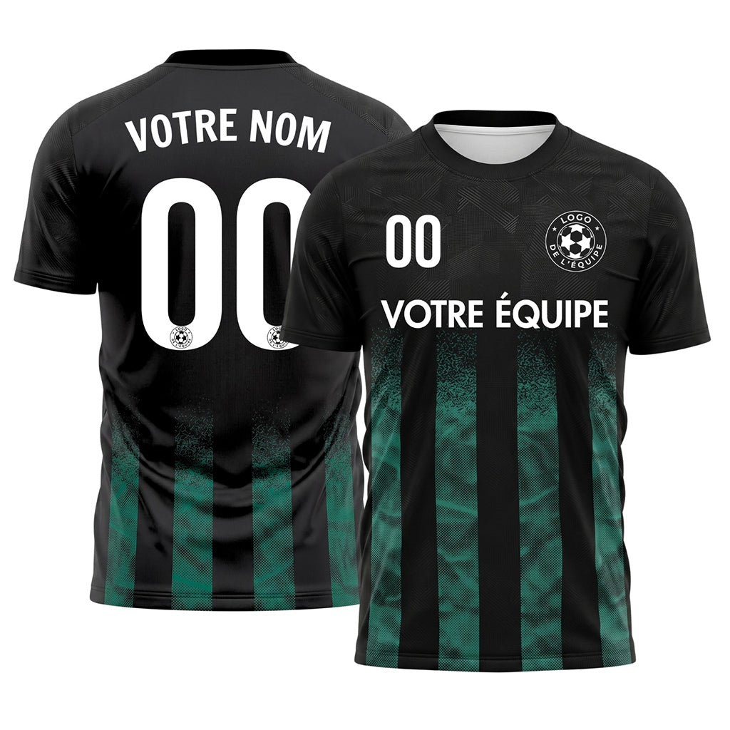 Noir Turquoise Demi-Teinte Rayures Maillot de Football Personnalisé