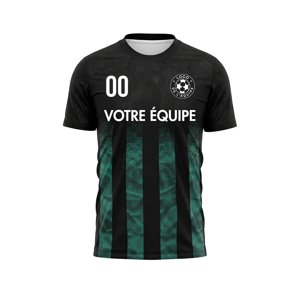 Noir Turquoise Demi-Teinte Rayures Maillot de Football Personnalisé