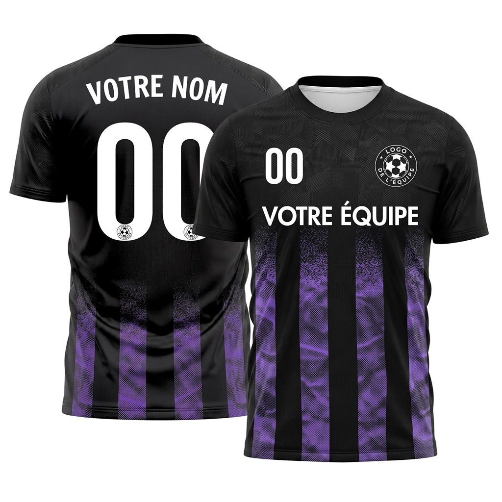Noir Violet Demi-Teinte Rayures Maillot de Football Personnalisé