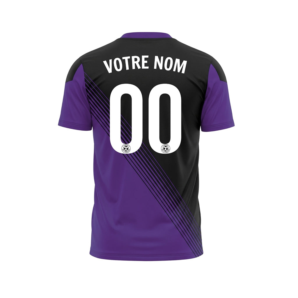 Noir Violet Col Accent Diagonales Rayures Maillot de Football Personnalisé