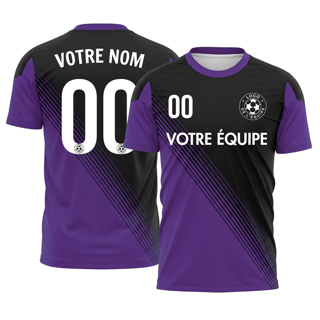 Noir Violet Col Accent Diagonales Rayures Maillot de Football Personnalisé