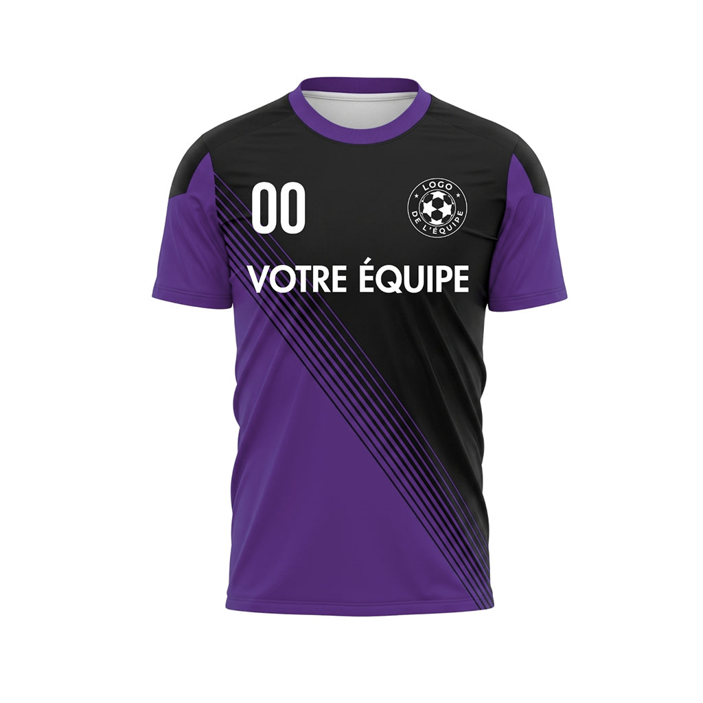 Noir Violet Col Accent Diagonales Rayures Maillot de Football Personnalisé