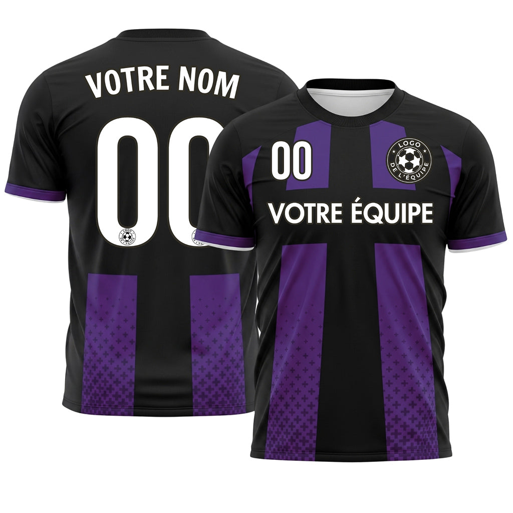 Noir Violet Croix Motif Maillot de Football Personnalisé