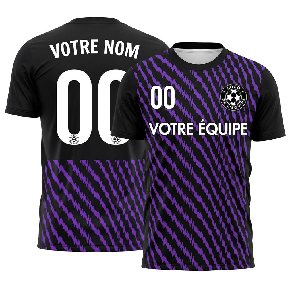 Noir Violet Zigzag Rayures Maillot de Football Personnalisé