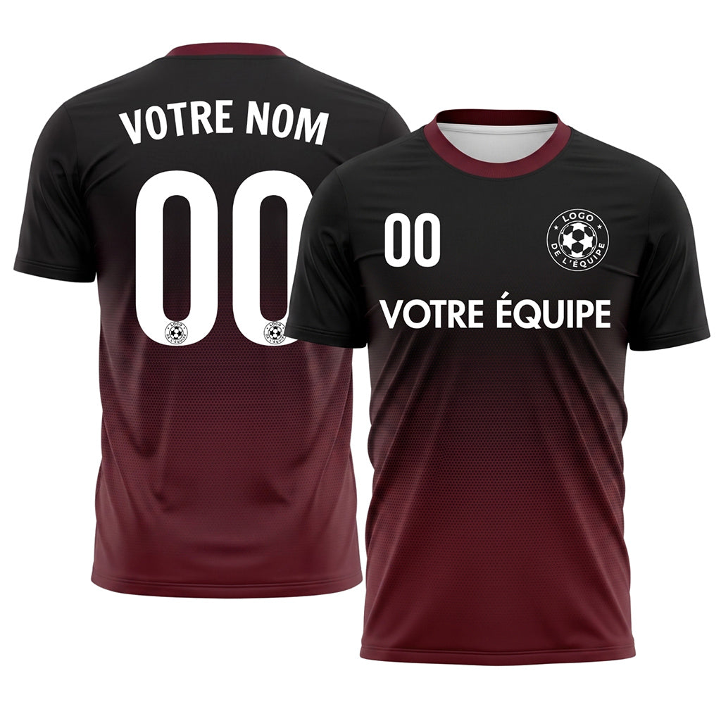 Noir Rouge Bordeaux Demi-Teinte Dégradé Maillot de Football Personnalisé
