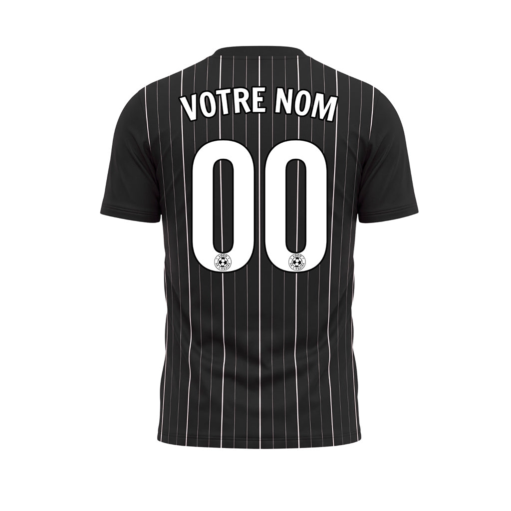 Noir Blanc Fines Rayures Fines Maillot de Football Personnalisé