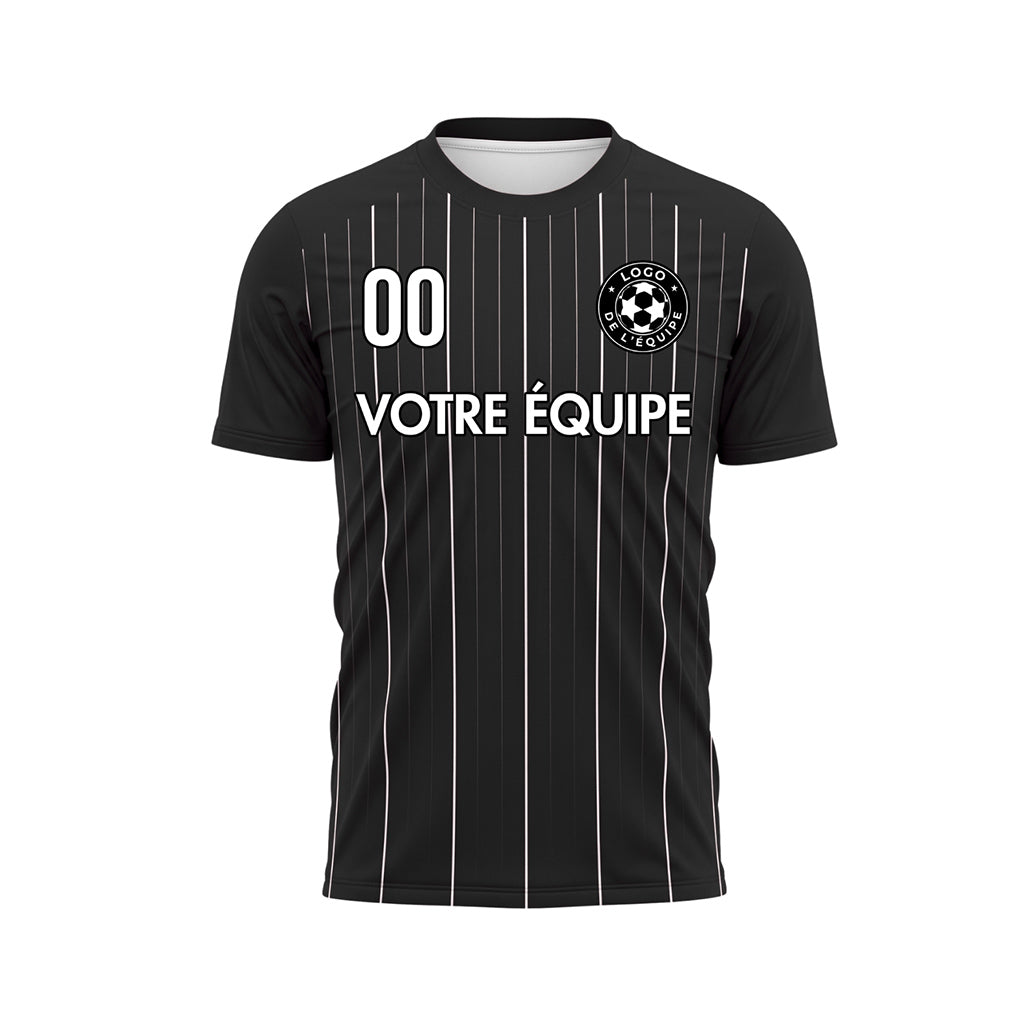 Noir Blanc Fines Rayures Fines Maillot de Football Personnalisé