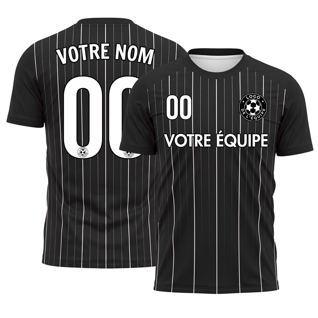 Noir Blanc Fines Rayures Fines Maillot de Football Personnalisé