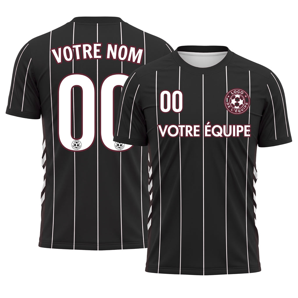 Noir Blanc Rayures Fines Maillot de Football Personnalisé