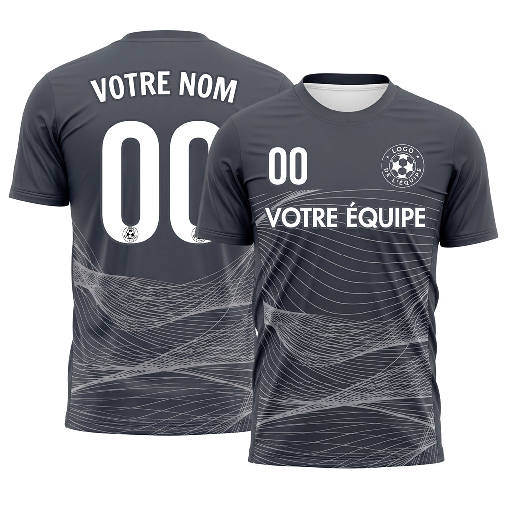 Gris Anthracite Argenté Lignes Ondulées Maillot de Football Personnalisé