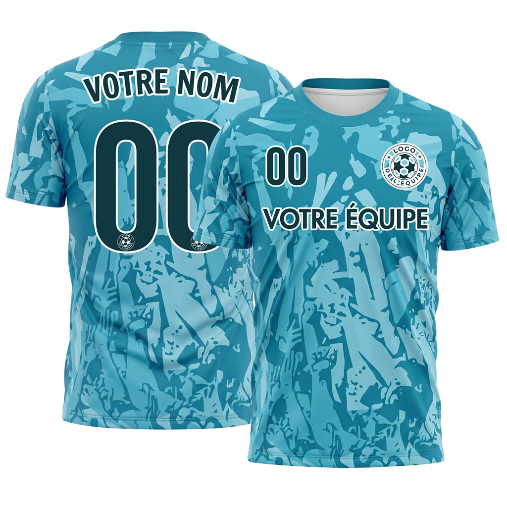 Turquoise Bleu Abstrait Fan Graphique Maillot de Football Personnalisé