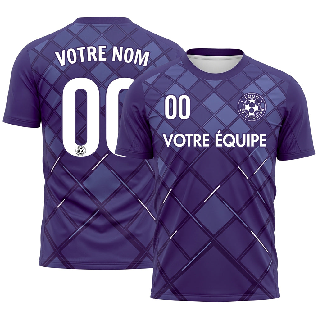 Violet Carreaux Motif Maillot de Football Personnalisé