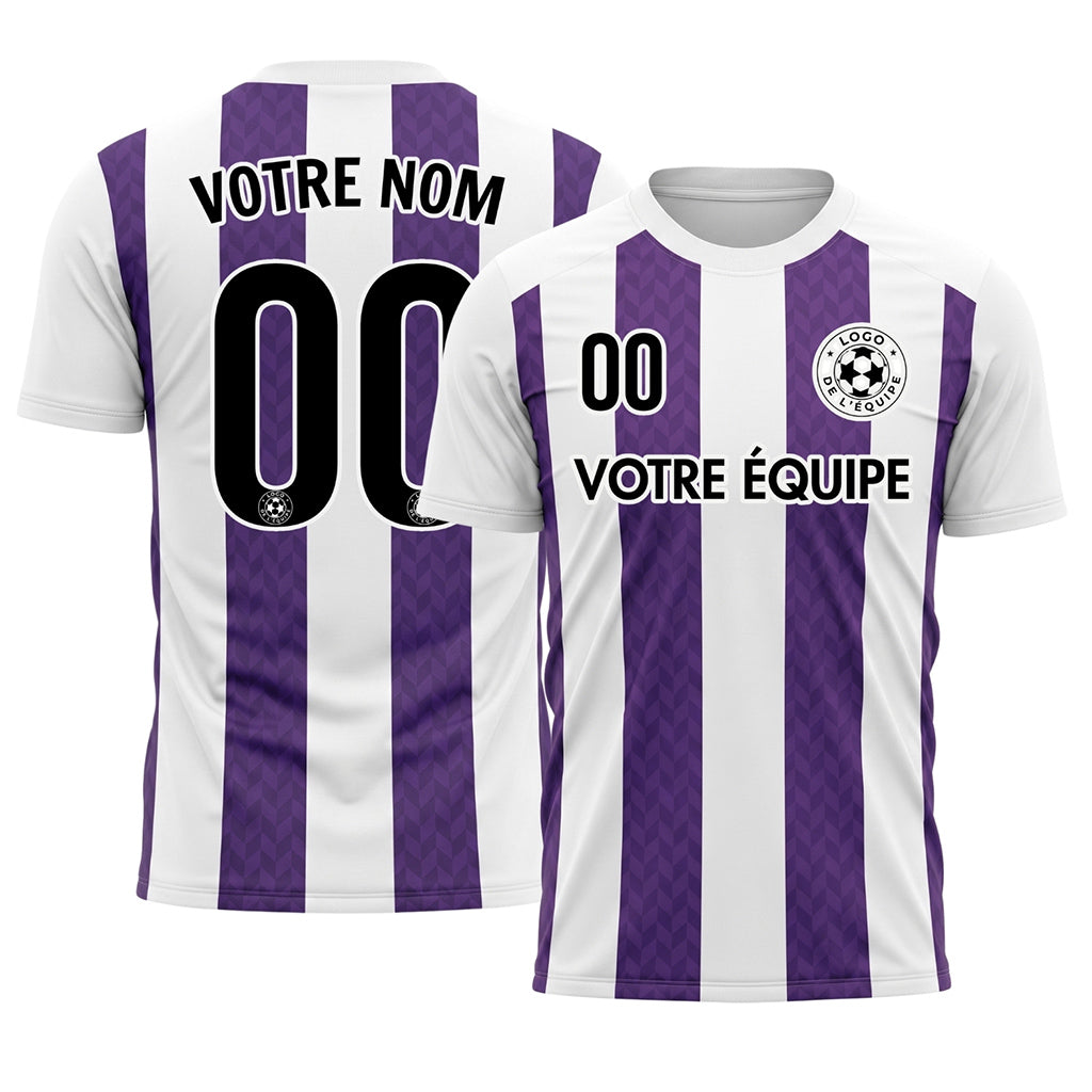 Violet Blanc Chevron Rayé Maillot de Football Personnalisé