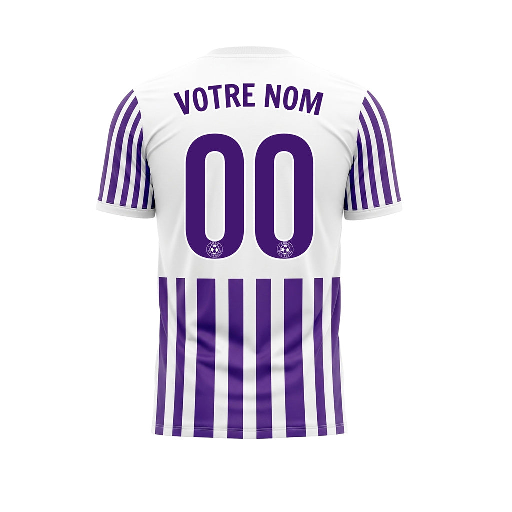 Violet Blanc Rayé avec Rayures Manche Maillot de Football Personnalisé
