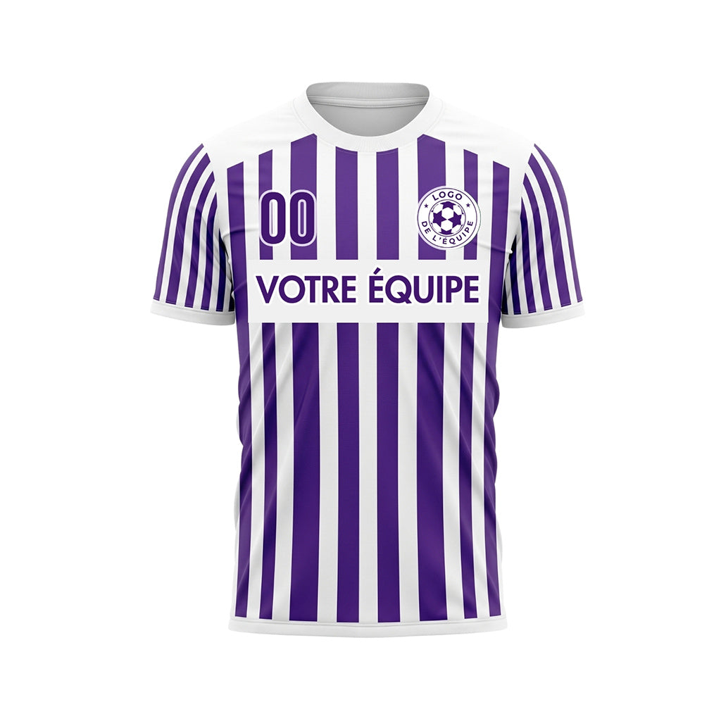 Violet Blanc Rayé avec Rayures Manche Maillot de Football Personnalisé