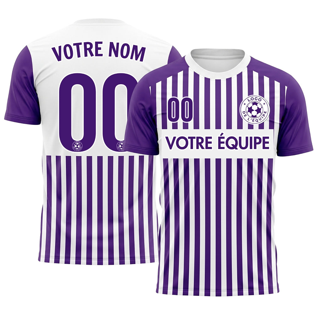 Violet Blanc Rayé Maillot de Football Personnalisé