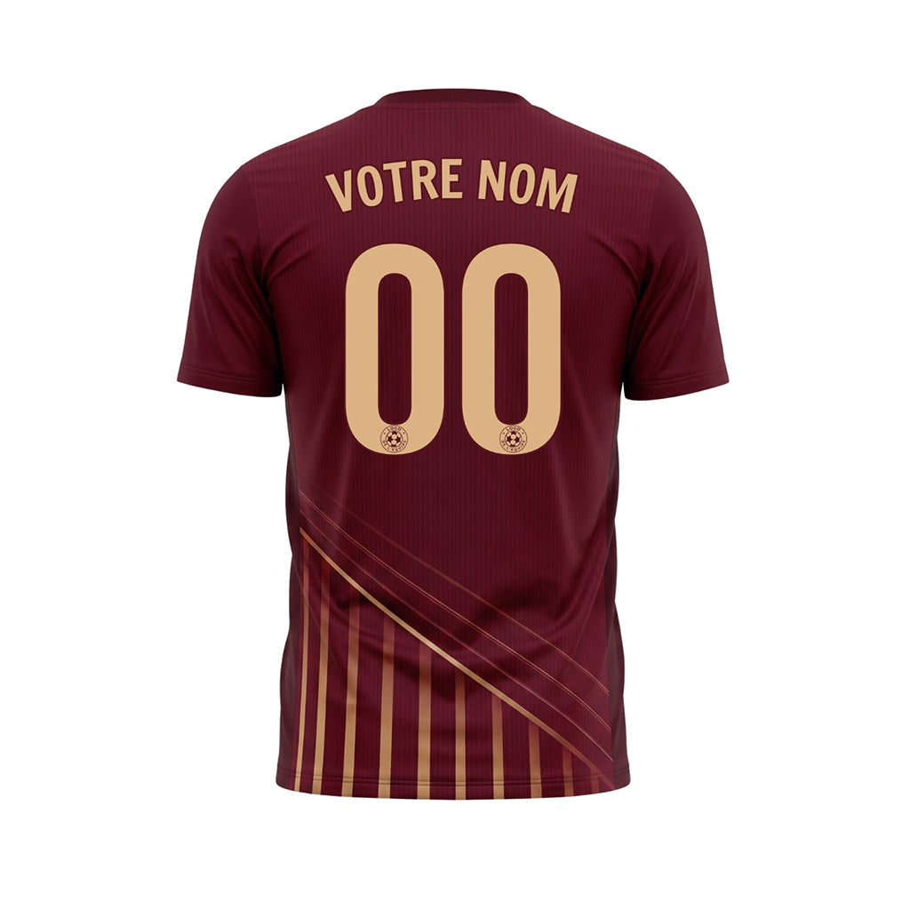 Rouge Bordeaux Bronze Lignes Motif Maillot de Football Personnalisé