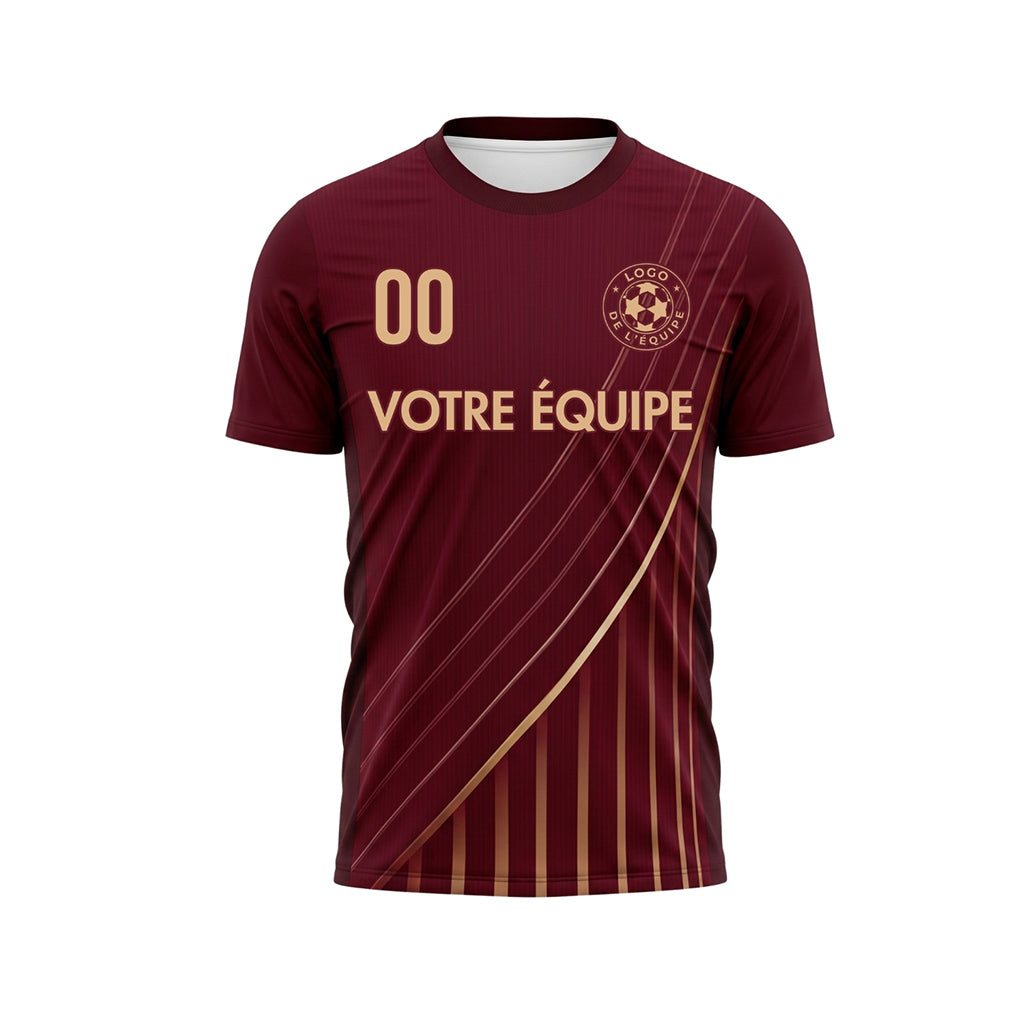 Rouge Bordeaux Bronze Lignes Motif Maillot de Football Personnalisé