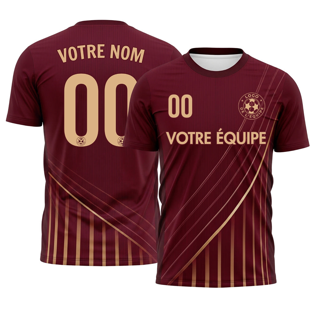Rouge Bordeaux Bronze Lignes Motif Maillot de Football Personnalisé