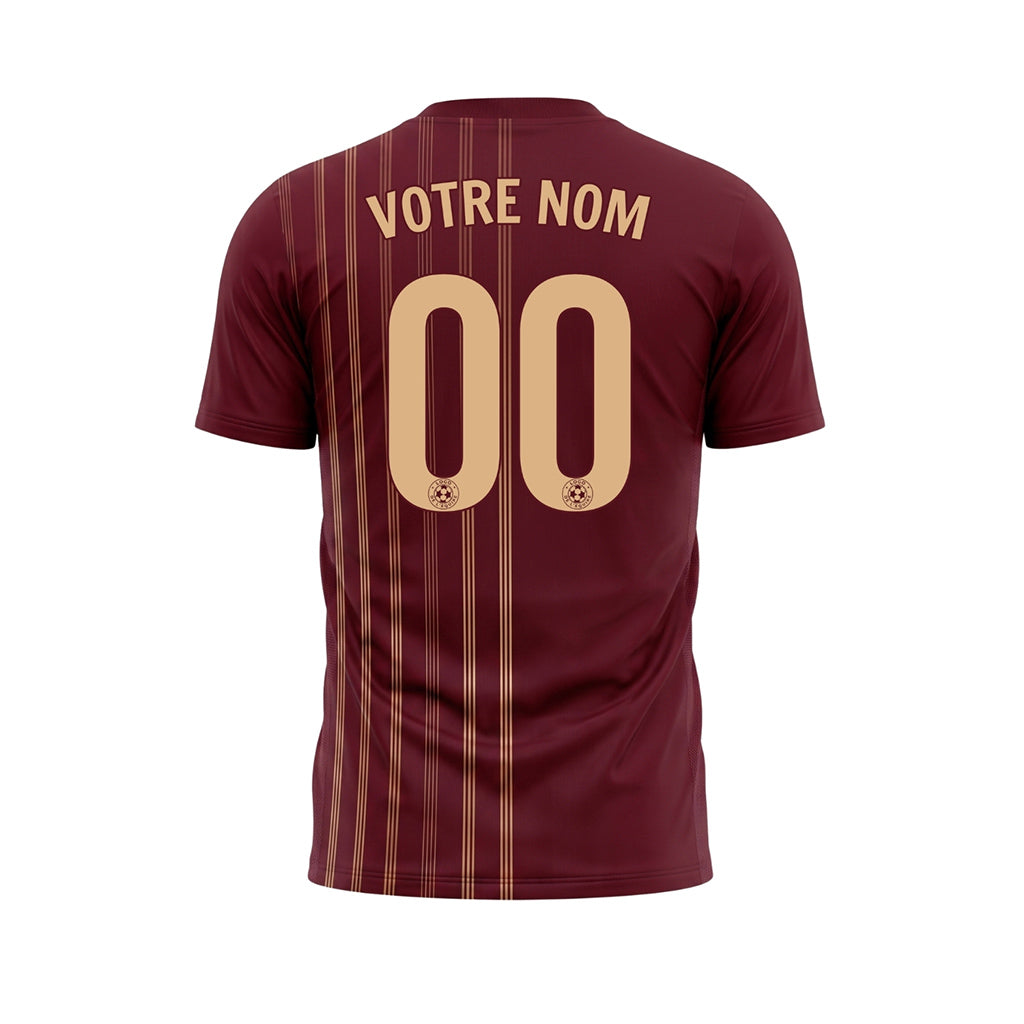 Rouge Bordeaux Doré Lignes Motif Maillot de Football Personnalisé