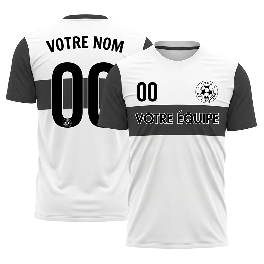 Blanc Anthracite Rayures Horizontales Maillot de Football Personnalisé