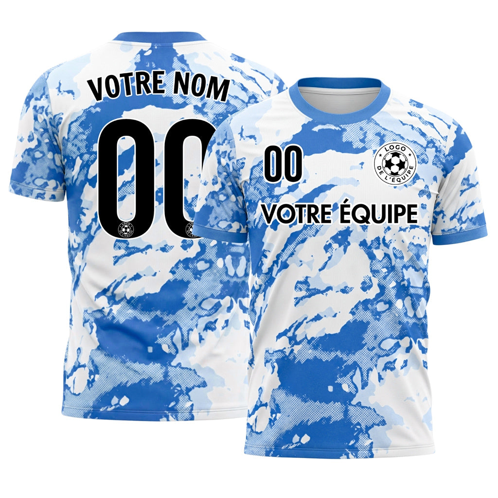 Blanc Bleu Abstrait Grunge Demi-Teinte Motif Maillot de Football Personnalisé