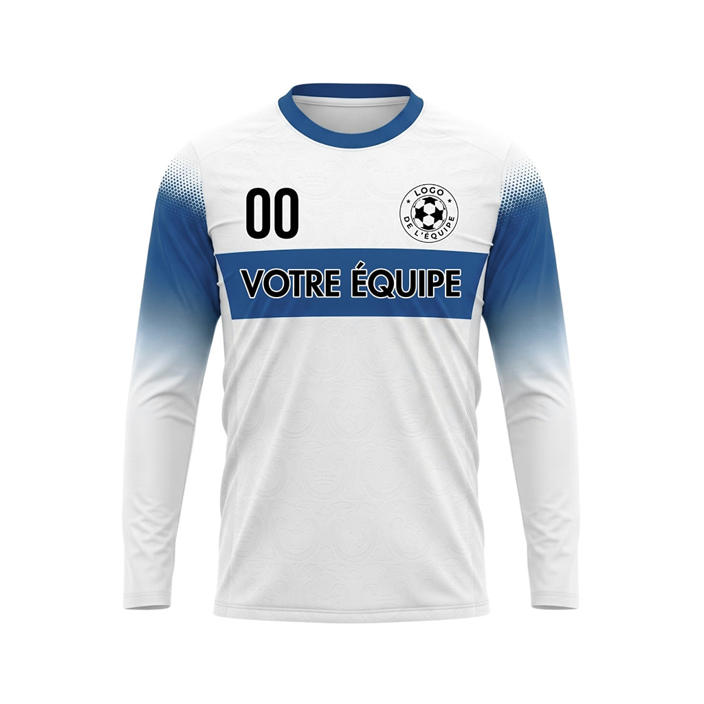 Blanc Bleu Rayures Horizontales Dégradées aux Manches Maillot de Football Personnalisé à Manches Longues