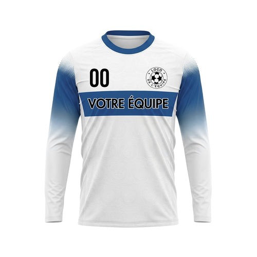 Blanc Bleu Rayures Horizontales Dégradées aux Manches Maillot de Football Personnalisé à Manches Longues