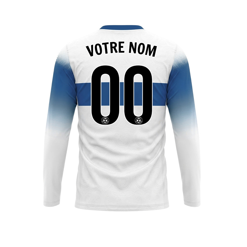 Blanc Bleu Rayures Horizontales Dégradées aux Manches Maillot de Football Personnalisé à Manches Longues