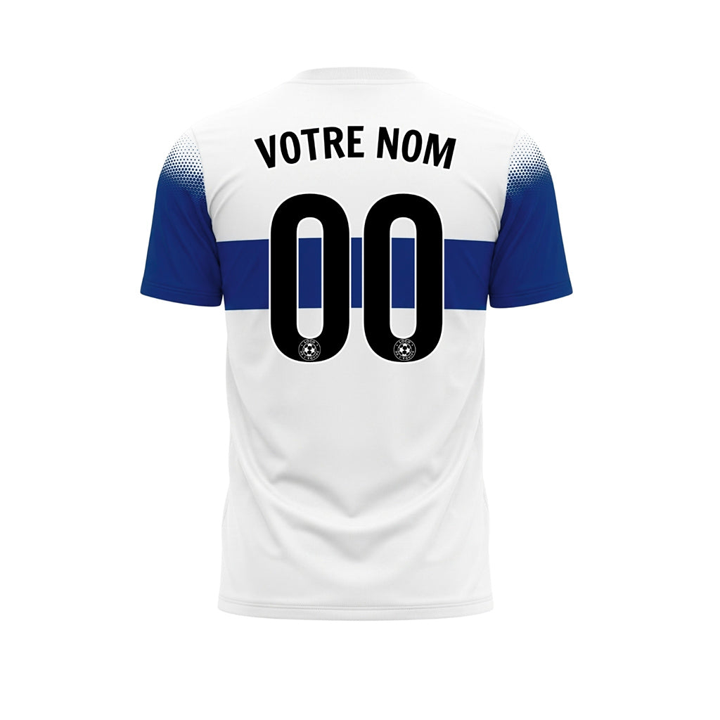 Blanc Bleu Rayures Poitrine Demi-Teinte Épaule Motif Maillot de Football Personnalisé