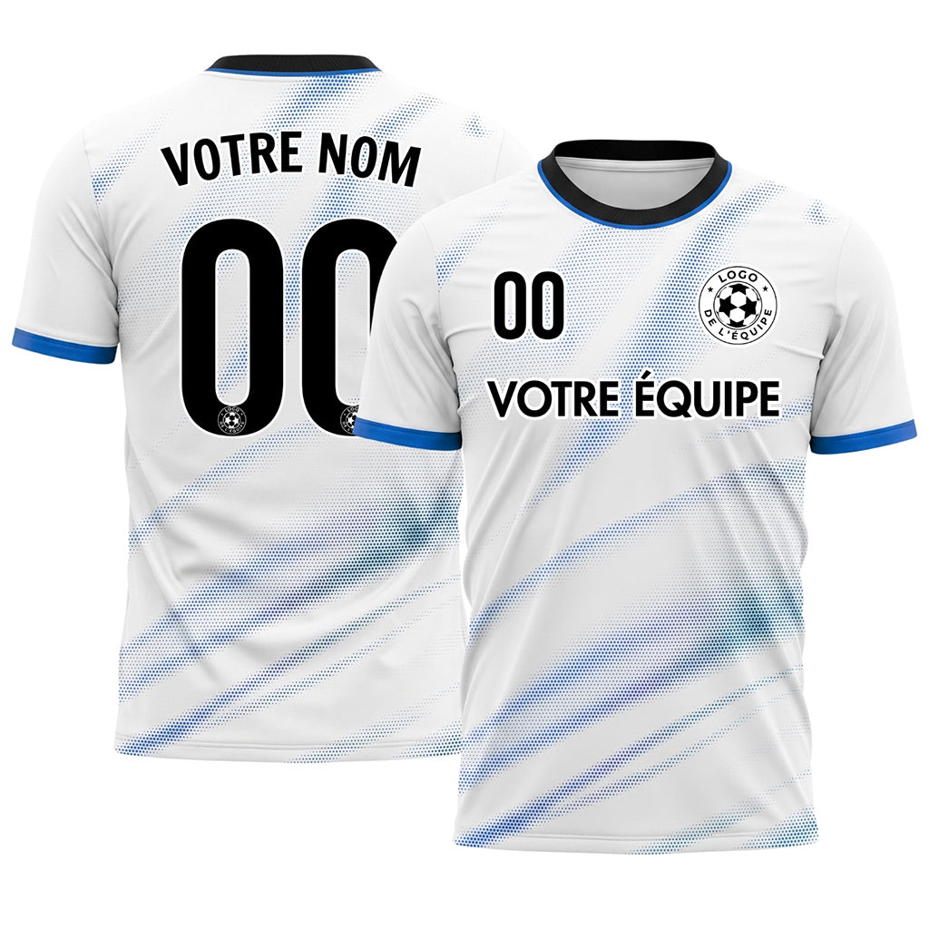 Blanc Bleu Diagonal Demi-Teinte Vagues Motif Maillot de Football Personnalisé