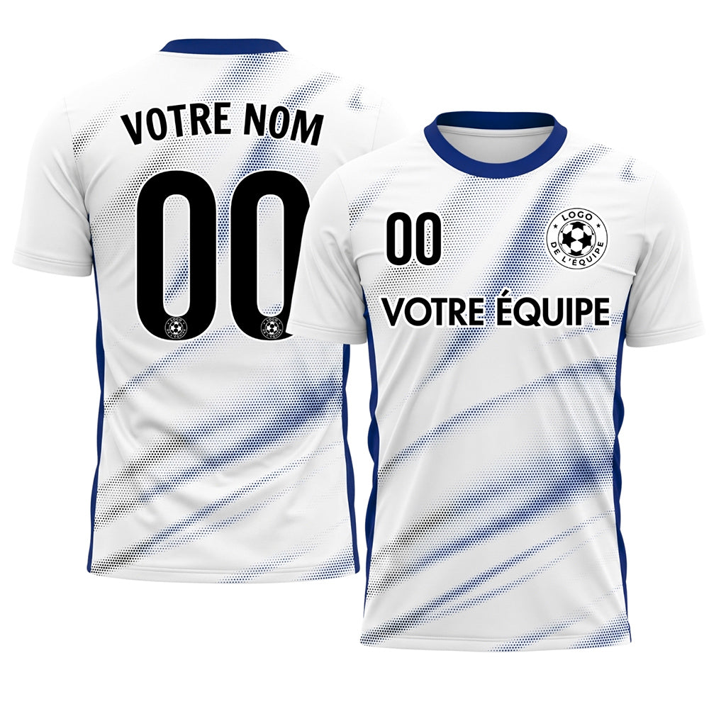 Blanc Bleu Diagonal Demi-Teinte Vagues Motif (2) Maillot de Football Personnalisé