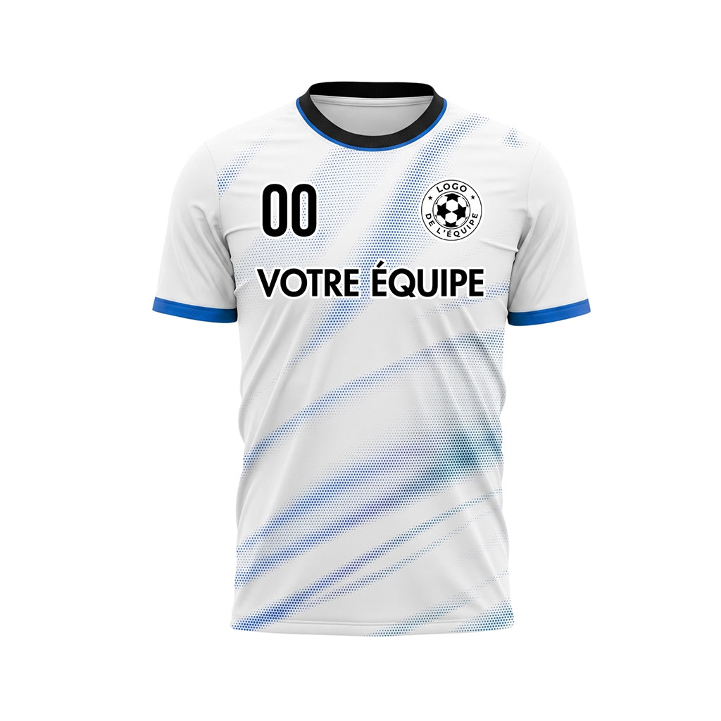 Blanc Bleu Diagonal Demi-Teinte Vagues Motif Maillot de Football Personnalisé