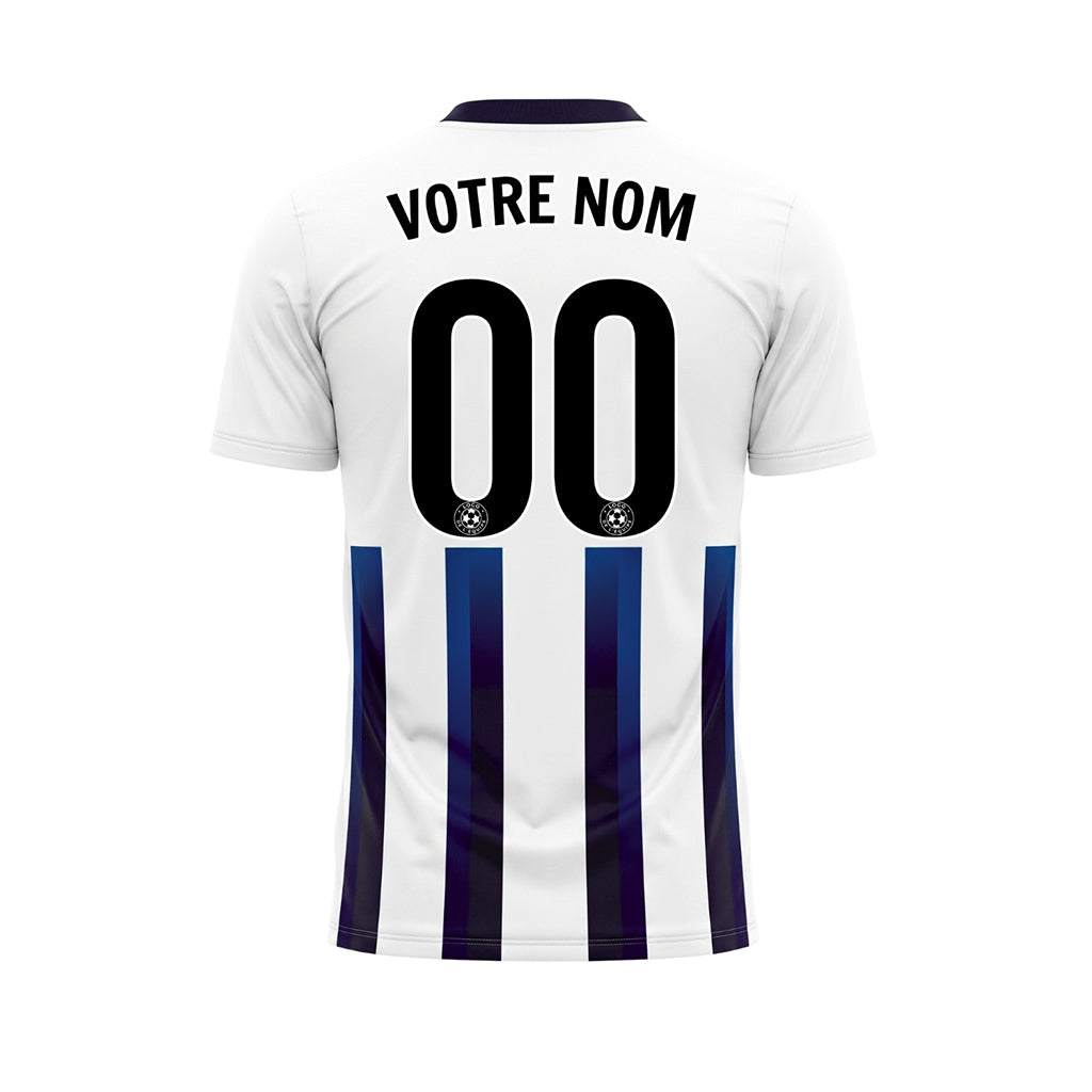 Blanc Bleu Bleu Foncé Dégradé Rayures Maillot de Football Personnalisé