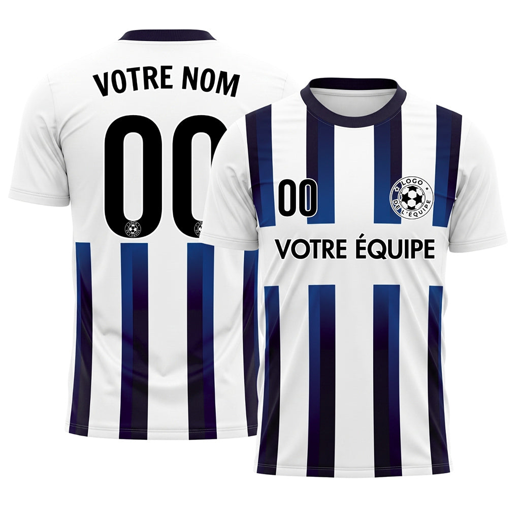 Blanc Bleu Bleu Foncé Dégradé Rayures Maillot de Football Personnalisé