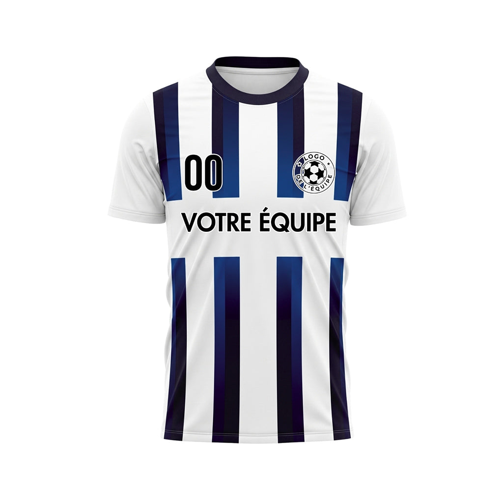 Blanc Bleu Bleu Foncé Dégradé Rayures Maillot de Football Personnalisé