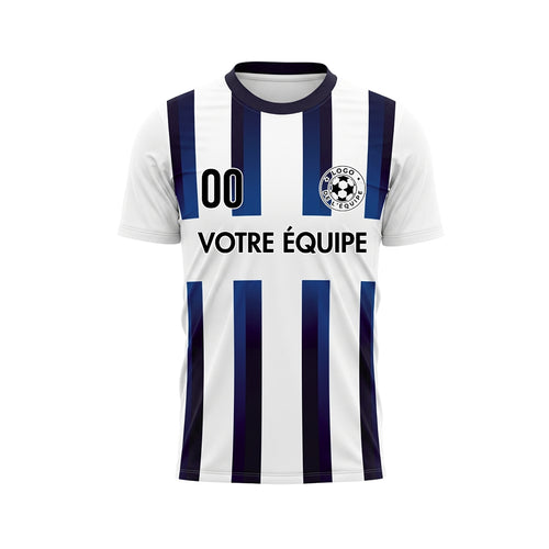 Blanc Bleu Bleu Foncé Dégradé Rayures Maillot de Football Personnalisé